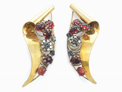 Coppia di Spille in Sterling Dorato e Vetro, Hc