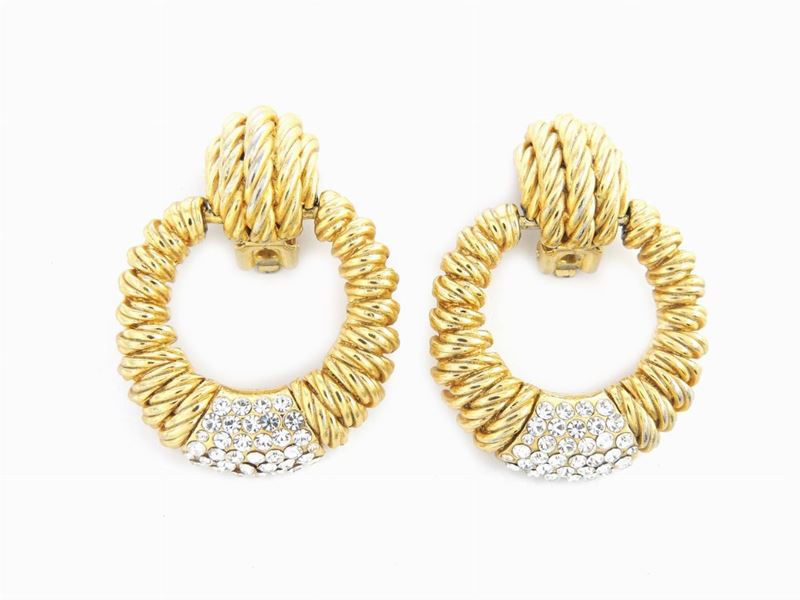 Paio di Orecchini in Metallo Dorato e Strass, Balenciaga
