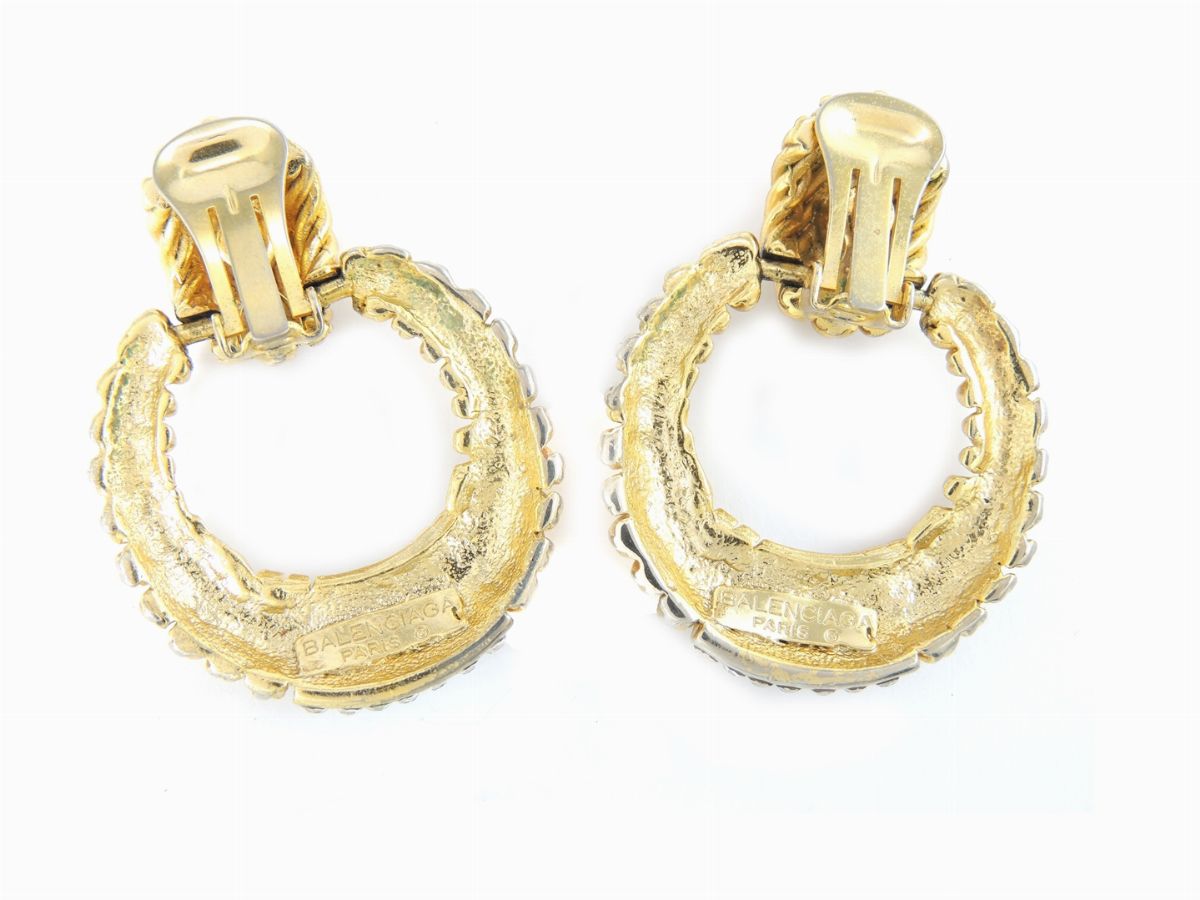 Paio di Orecchini in Metallo Dorato e Strass, Balenciaga