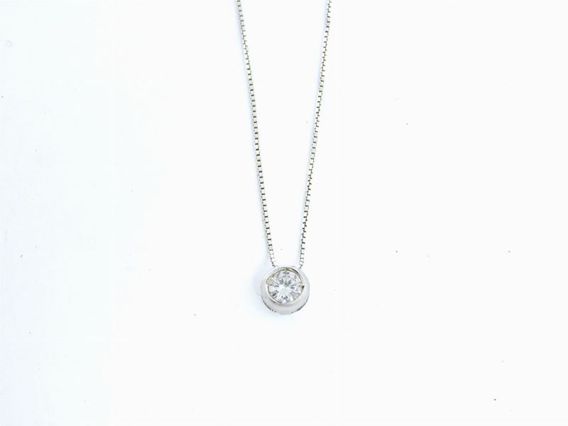 Catenina a Maglia Veneziana e Punto Luce in Oro Bianco con Diamante