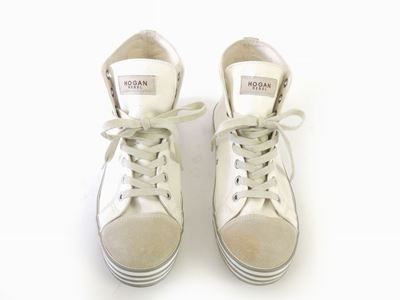 Paio di Sneakers in Tela e Camoscio Bianco, Hogan Rebel