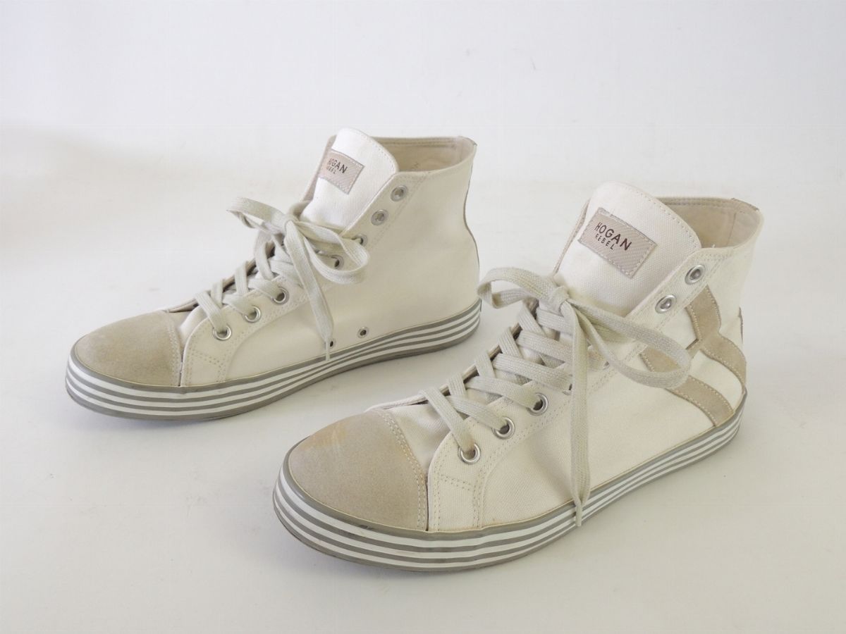Paio di Sneakers in Tela e Camoscio Bianco, Hogan Rebel