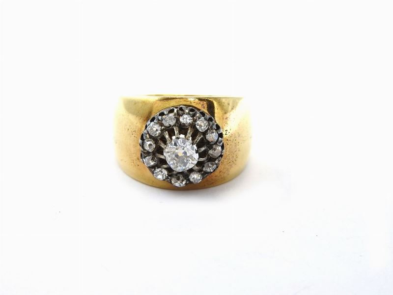 Anello a Fascia in Oro Giallo e Argento con Diamanti