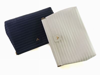 Due Borse a Mano in Pelle Blu e Bianca, Realizzata con Stecche di Resina Simulante la Tartaruga B...