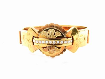 Bracciale Rigido in Oro Giallo a Bassa Lega con Mezze Perle