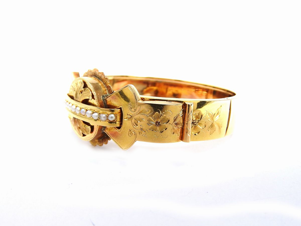 Bracciale Rigido in Oro Giallo a Bassa Lega con Mezze Perle