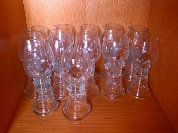 Serie di dodici bicchieri in vetro soffiato di Murano