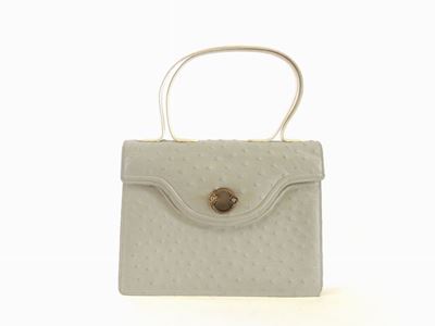 Borsa a Mano in Pelle di Struzzo Bianco