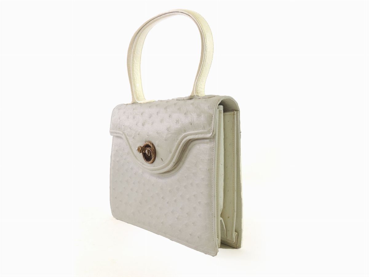 Borsa a Mano in Pelle di Struzzo Bianco