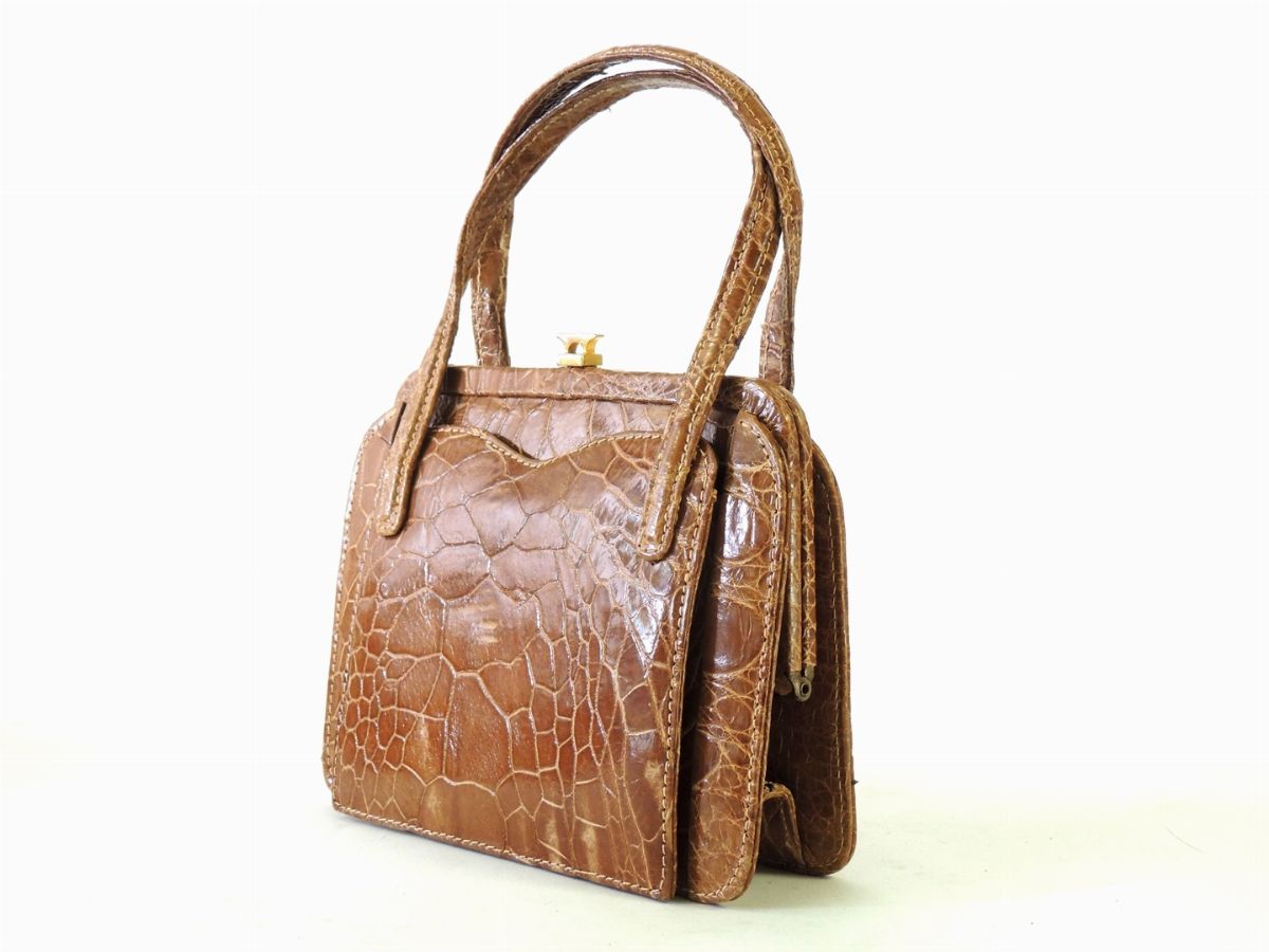 Borsa a Mano in Coccodrillo Color Miele