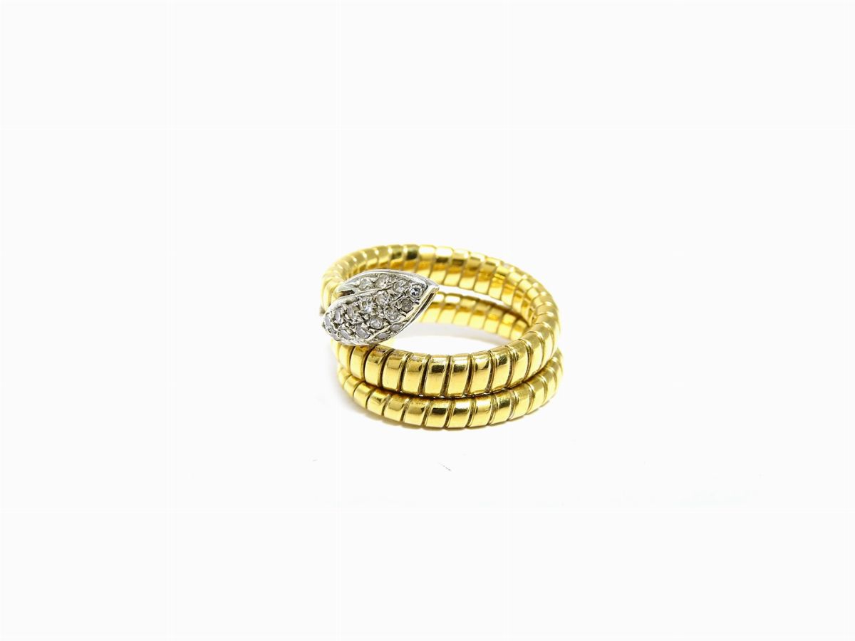 Anello Animalier in Oro Giallo e Bianco con Diamanti