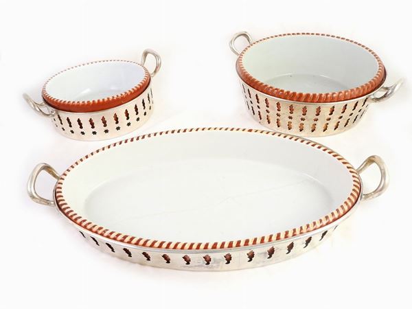 Three Silver and Ceramic Oven Trays