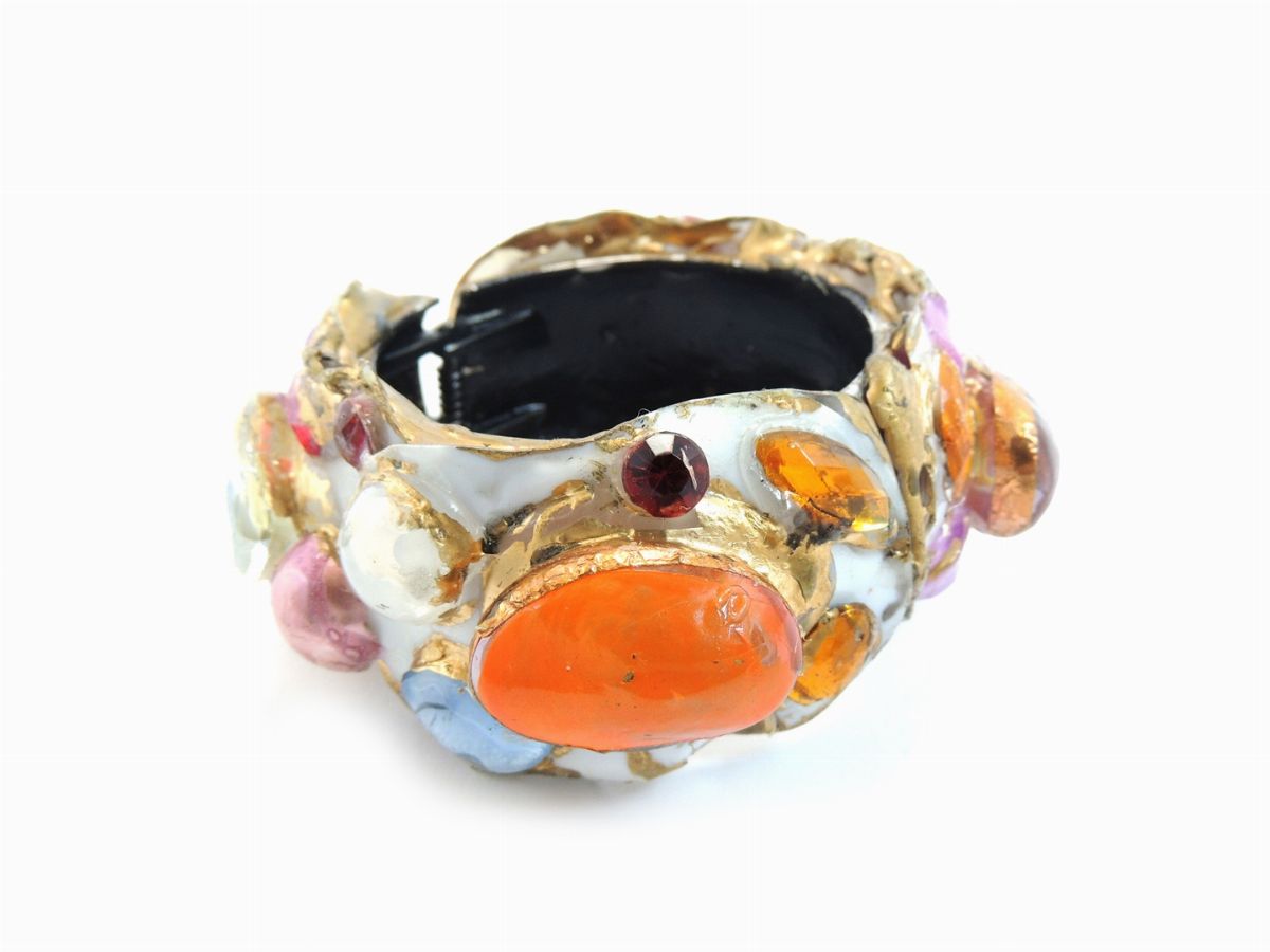 Bracciale Rigido in Metallo, Resina e Vetro
