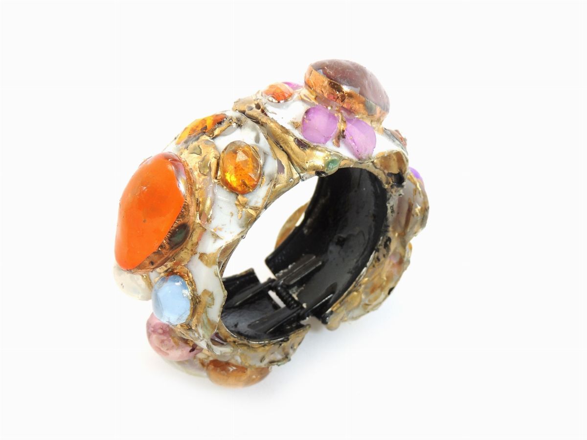 Bracciale Rigido in Metallo, Resina e Vetro