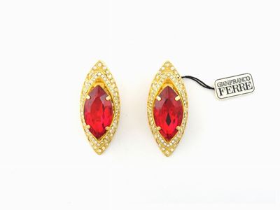 Paio di Orecchini in Metallo Dorato e Strass, Gianfranco Ferrè