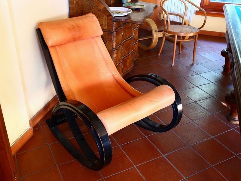 Gae Aulenti - Poltrona a Dondolo 'sgarsul' in Legno Ebanizzato, Poltronova 1990