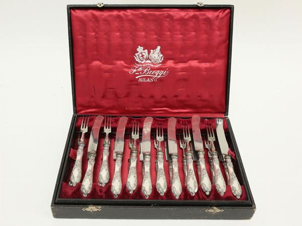 A silver fruit cutlery set, Broggi Manufacture, Milan