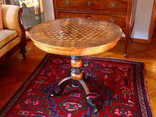 A Walnut and Other Woods Veneered Small Table
