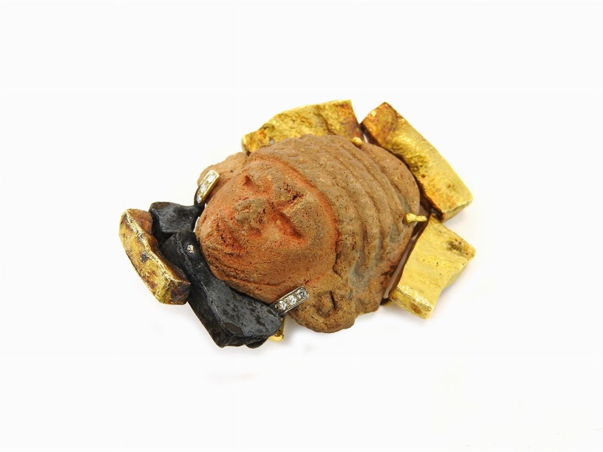 Spilla Freddi in Oro Giallo, Argento e Diamanti