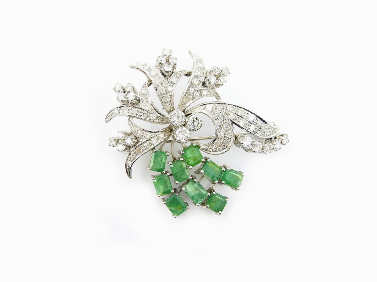 Parure in Oro Bianco, Diamanti e Smeraldi