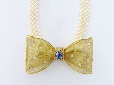 Collier De Chien Favero in Oro Giallo, Diamanti, Perle e Zaffiro