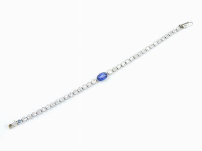 Bracciale in Platino, Diamanti e Zaffiri Naturali