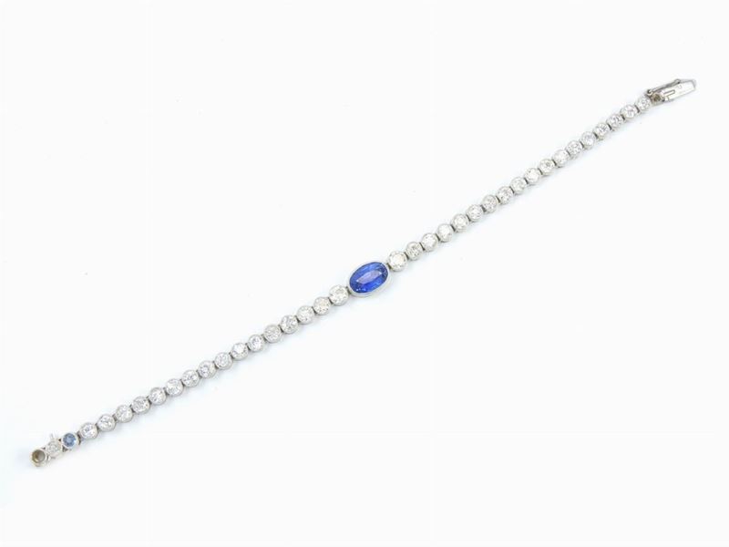 Bracciale in Platino, Diamanti e Zaffiri Naturali