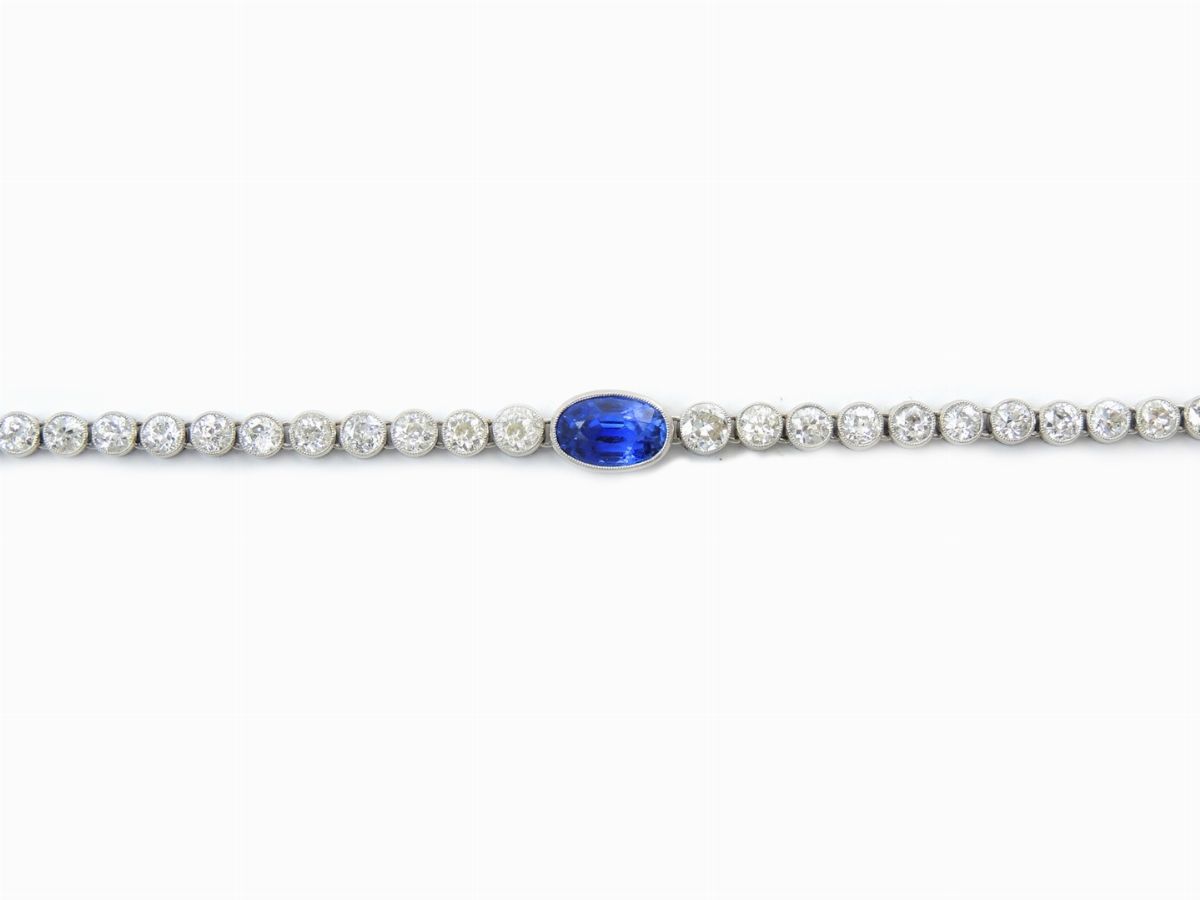 Bracciale in Platino, Diamanti e Zaffiri Naturali