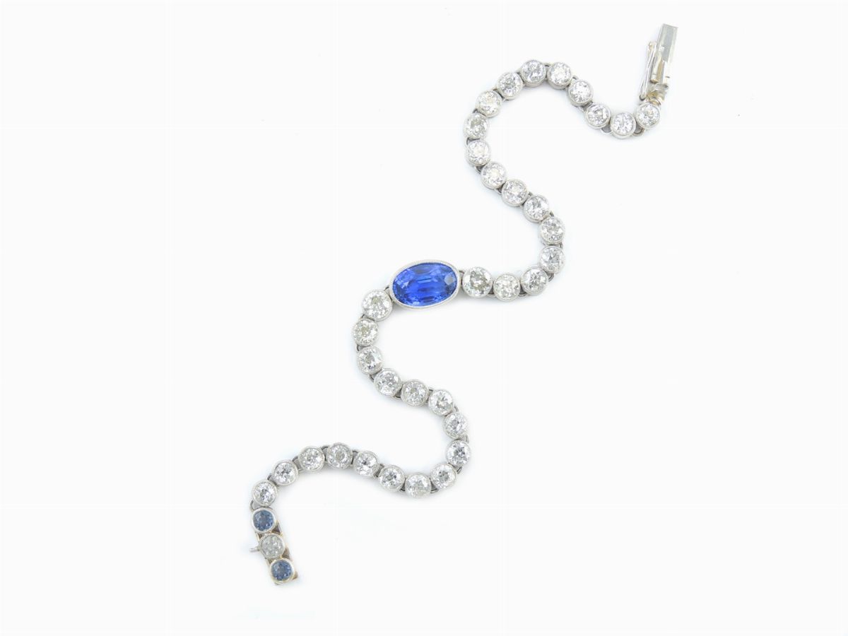 Bracciale in Platino, Diamanti e Zaffiri Naturali