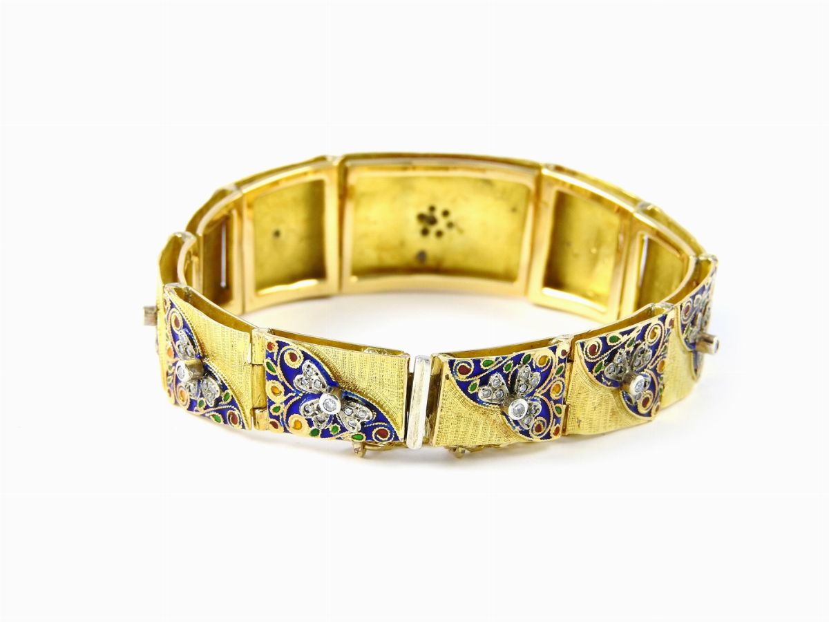 Bracciale in Oro Giallo e Bianco, Diamanti e Smalti Policromi