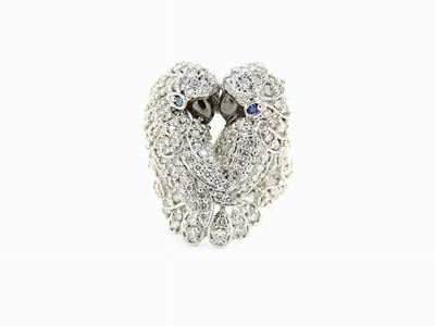Anello Animalier in Oro Bianco 585/1000, Diamanti e Pietre Colorate