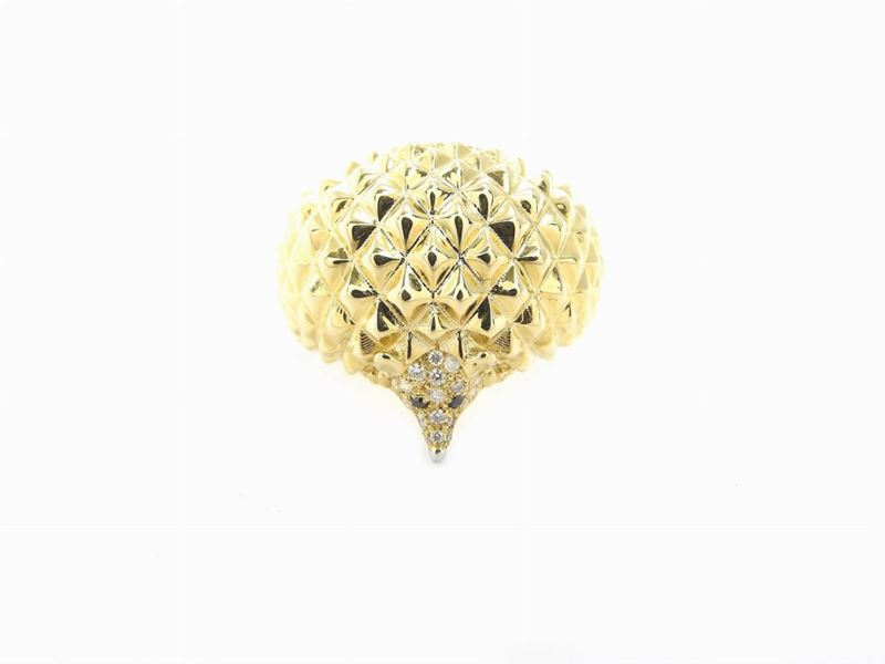 Anello Animalier in Oro Giallo 585/1000 con Diamanti Incolori e Neri