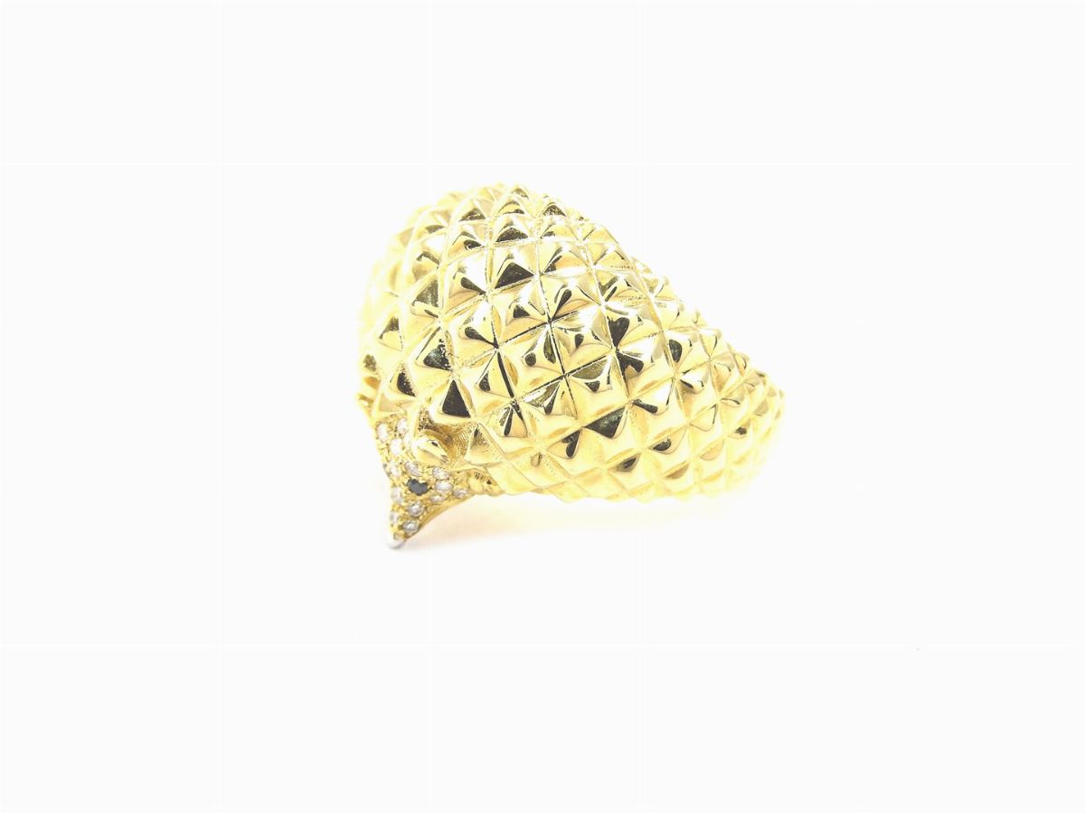 Anello Animalier in Oro Giallo 585/1000 con Diamanti Incolori e Neri