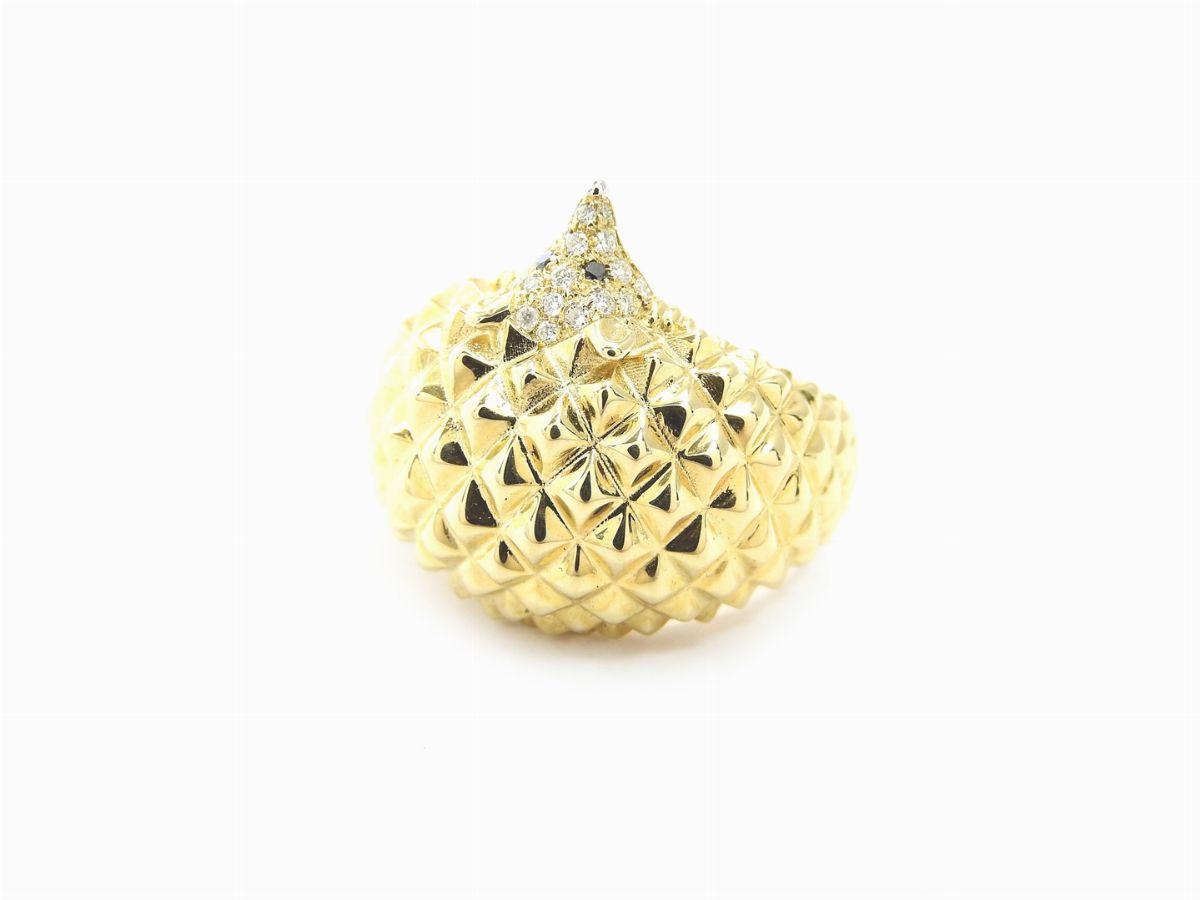 Anello Animalier in Oro Giallo 585/1000 con Diamanti Incolori e Neri