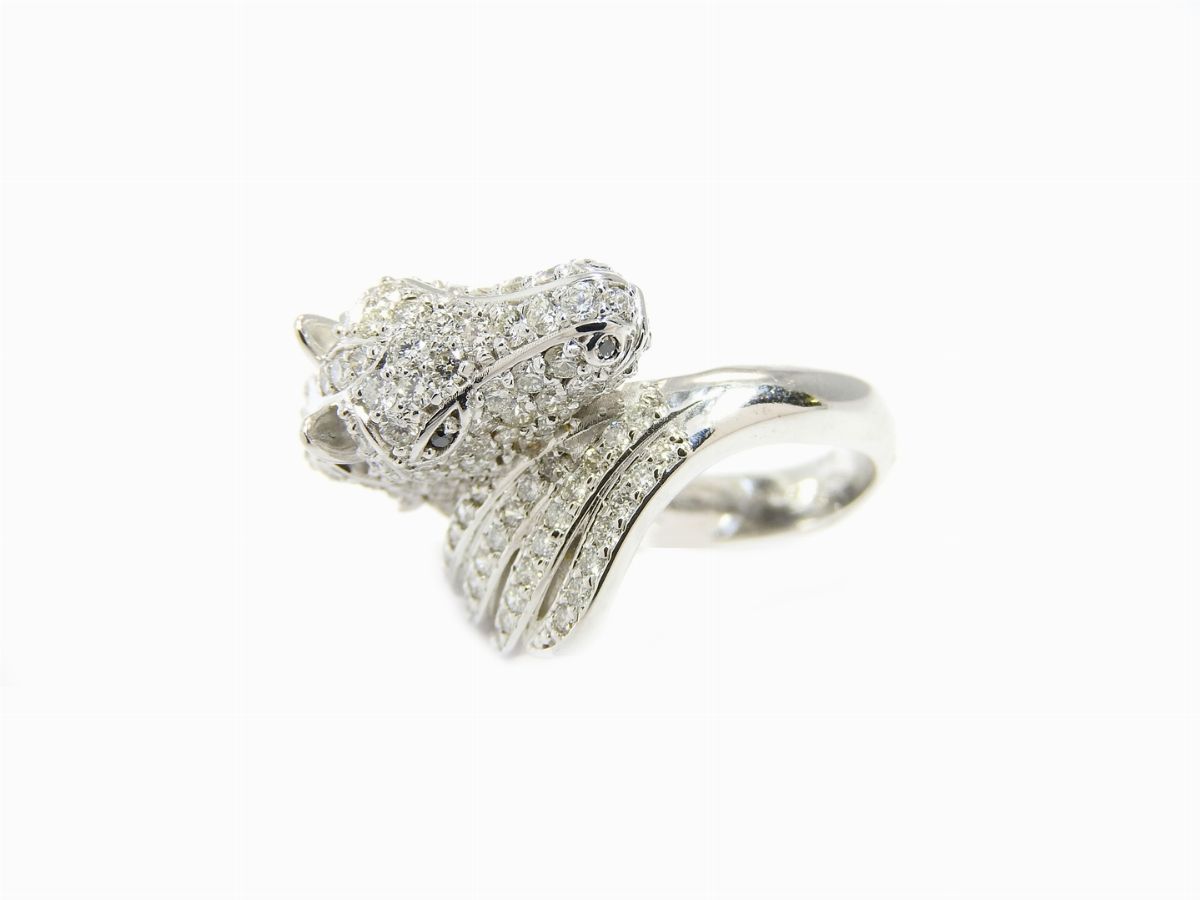 Anello Animalier in Oro Bianco con Diamanti