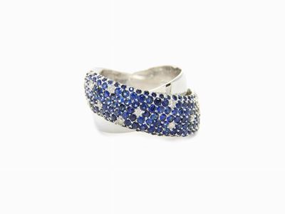Anello in Oro Bianco, Diamanti e Zaffiri