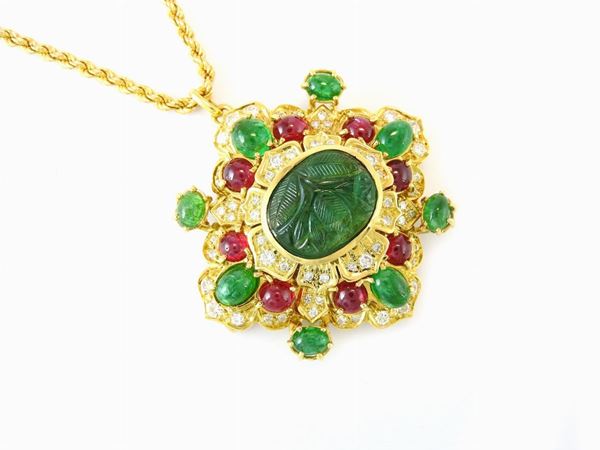 Yellow gold necklace with diamonds, rubies and emeralds  - Auction Jewels and Watches - I - Maison Bibelot - Casa d'Aste Firenze - Milano