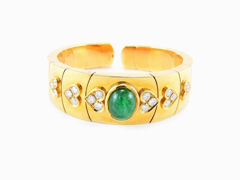 Bracciale Semirigido Faraone in Oro Giallo, Diamanti e Smeraldo
