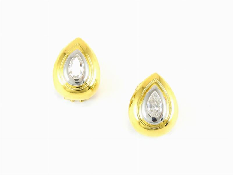 Orecchini Kamphues in Oro Giallo e Bianco con Diamanti