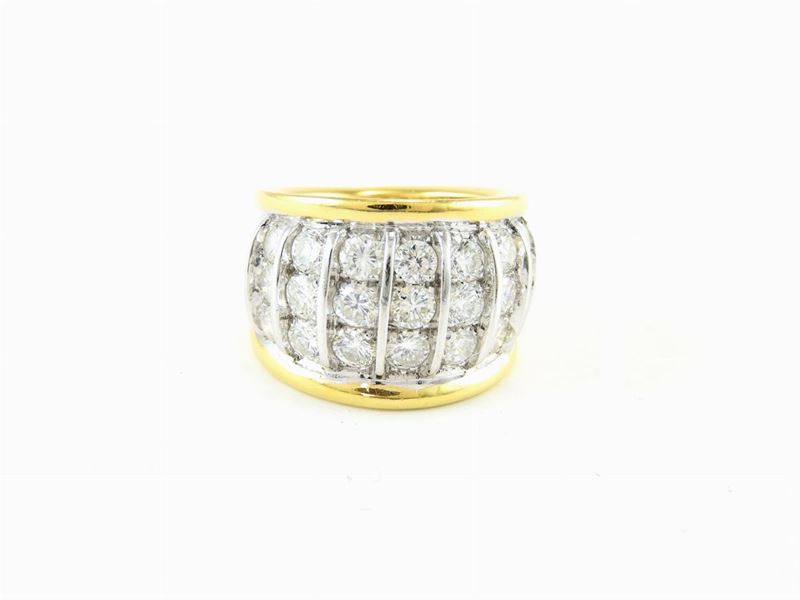 Anello a Fascia in Oro Bianco e Giallo con Diamanti