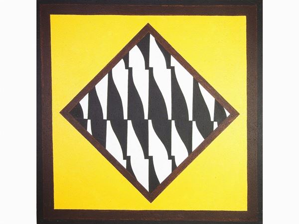 Enrico Sirello - Murale in bianco, nero, marrone e giallo 1974