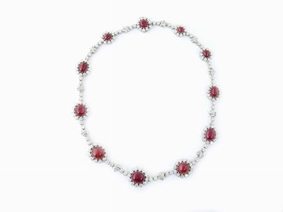 Collier in Oro Bianco, Diamanti e Rubini