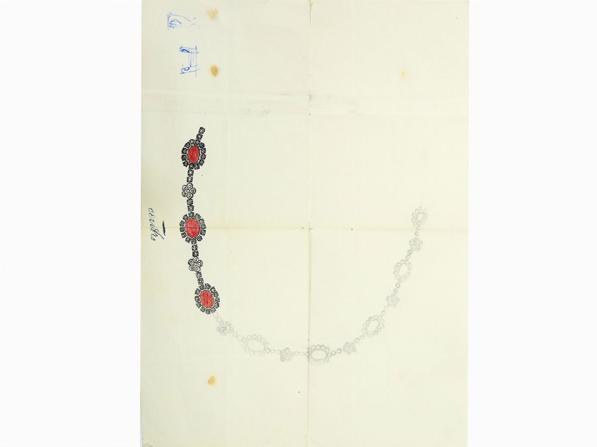 Collier in Oro Bianco, Diamanti e Rubini