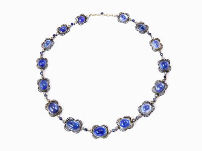 Collier in Oro Giallo e Argento con Diamanti e Zaffiri Naturali