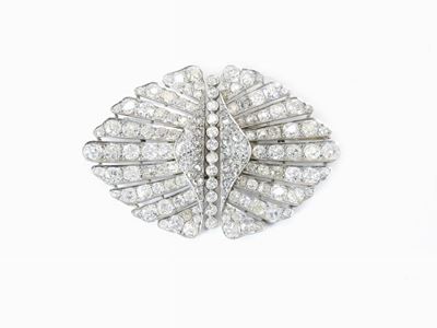 Spilla a Doppia Clip in Oro Bianco e Diamanti