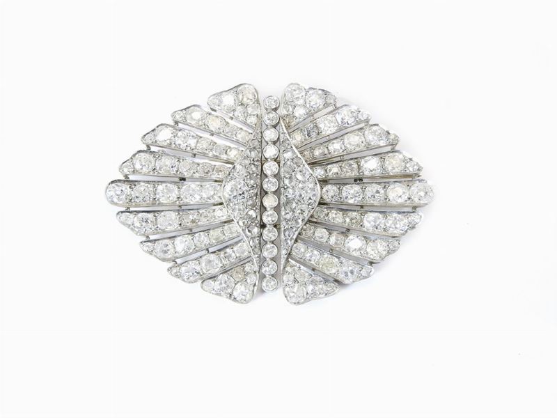 Spilla a Doppia Clip in Oro Bianco e Diamanti
