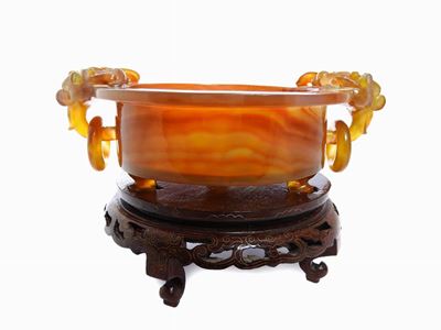 Grande Tazza Rotonda Lavorata in Corniola Policroma