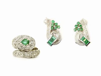 Anello Animalier e Orecchini in Oro Bianco e Smeraldi