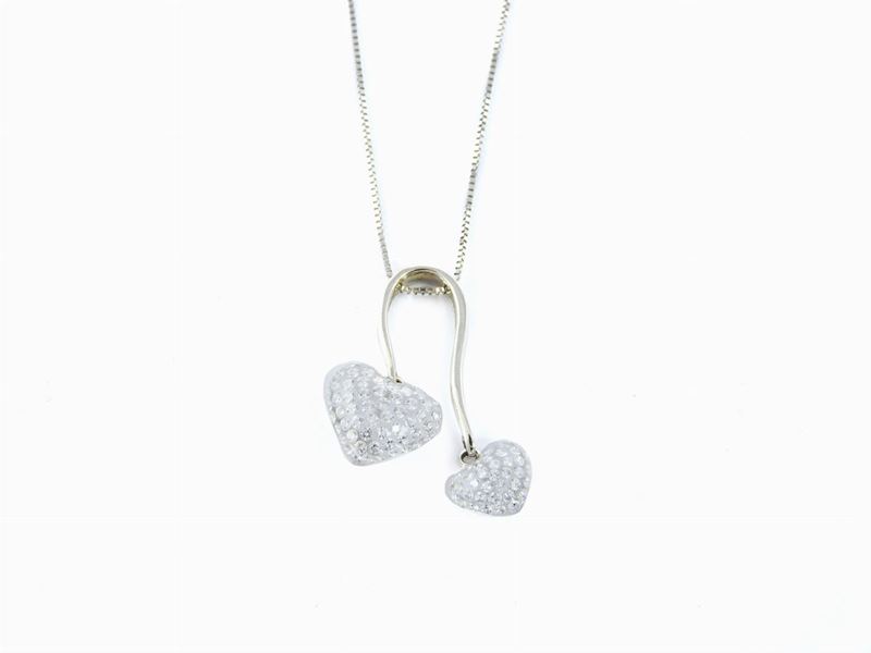 Pendente in Oro Bianco, Resina e Diamanti