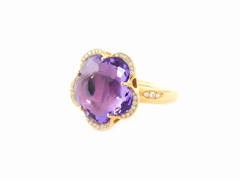 Anello Pasquale Bruni in Oro Giallo, Diamanti e Quarzo Ametista